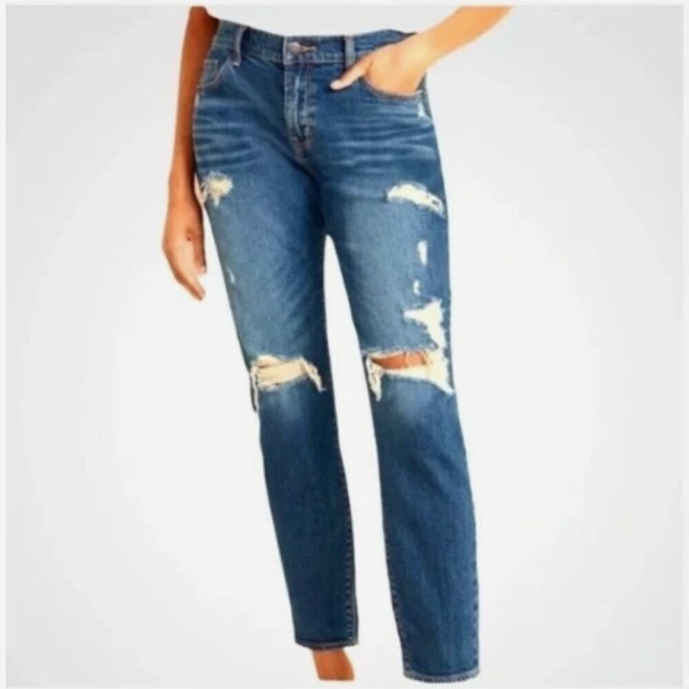 Old Navy Women's Size 0 Boyfriend Mid-Rise Jean Dark Destroyed Sailor Distressed